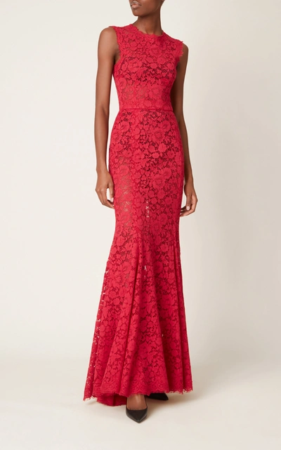 Shop Dolce & Gabbana Sleeveless Lace Gown In Pink