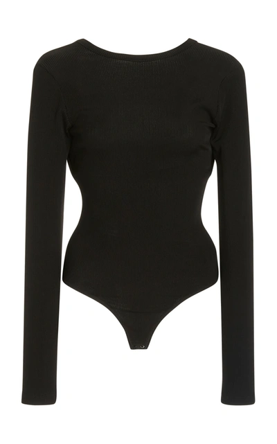 Shop Goldsign The Rib Banded-back Jersey Bodysuit In Black