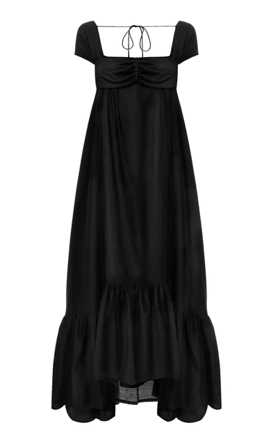 Shop Anna October Yelena Crepe De Chine Maxi Trapeze Dress In Black