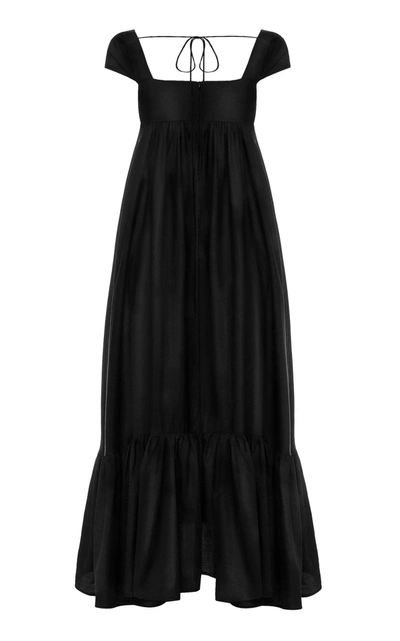 Shop Anna October Yelena Crepe De Chine Maxi Trapeze Dress In Black