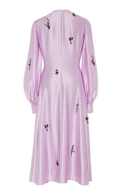 Shop Erdem Annetta Embellished Silk-satin Midi Dress In Purple