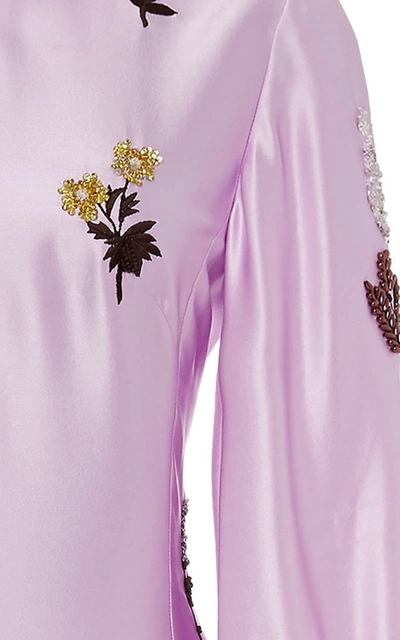 Shop Erdem Annetta Embellished Silk-satin Midi Dress In Purple