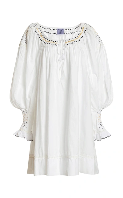 Shop Thierry Colson Valeska Embroidered Cotton Mini Dress In White
