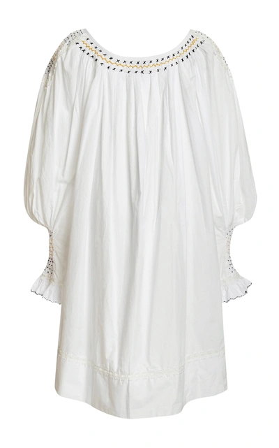 Shop Thierry Colson Valeska Embroidered Cotton Mini Dress In White