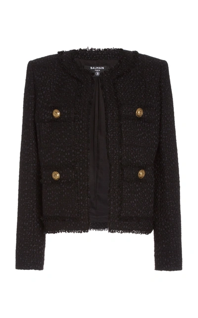 Shop Balmain Collarless Tweed Jacket In Black