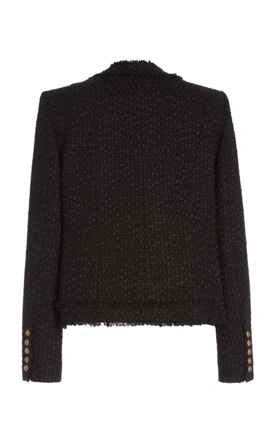 Shop Balmain Collarless Tweed Jacket In Black