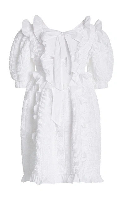 Shop Cecilie Bahnsen Women's Lotta Smocked Cotton-blend Dress In White