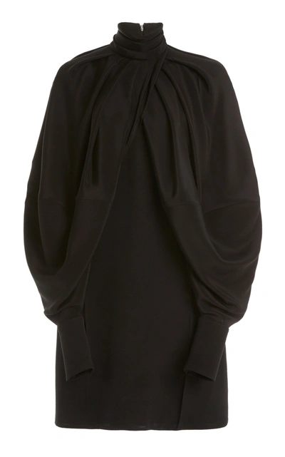 Shop Victoria Beckham Cape-sleeve Double-faced Crepe Mini Dress In Black