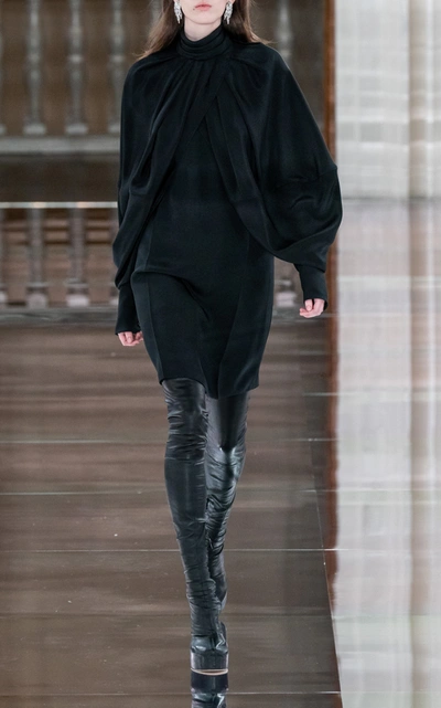 Shop Victoria Beckham Cape-sleeve Double-faced Crepe Mini Dress In Black