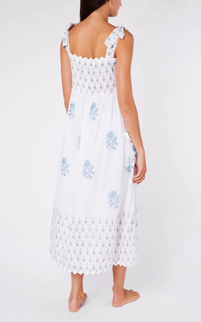 Shop Juliet Dunn Women's Scallop-trimmed Floral-print Cotton Midi Dress In White
