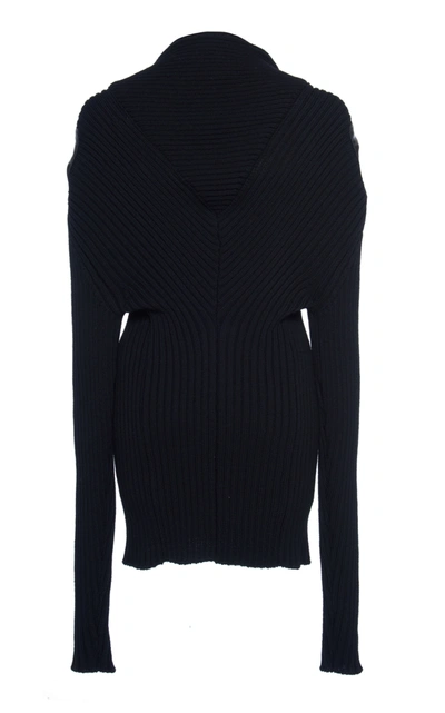 Shop Bottega Veneta Women's Leather-trimmed Ribbed Wool Sweater In Black