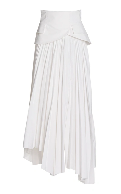 Shop A.w.a.k.e. Women's Peplum-detailed Pleated Cotton Twill Maxi Skirt In White