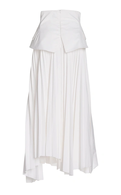 Shop A.w.a.k.e. Women's Peplum-detailed Pleated Cotton Twill Maxi Skirt In White