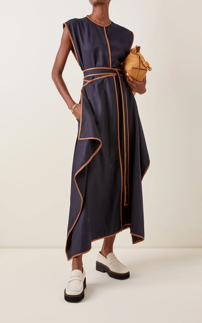 Shop Stella Mccartney Women's Eloise Faux Leather-trimmed Wool Flannel Maxi Dress In Navy