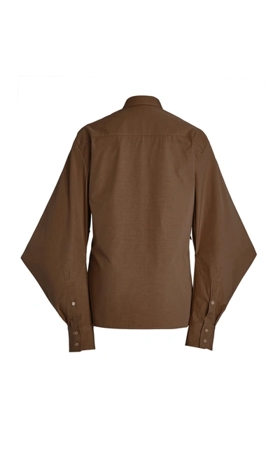 Shop Bottega Veneta Women's Cape-sleeve Cotton-blend Poplin Shirt In Brown