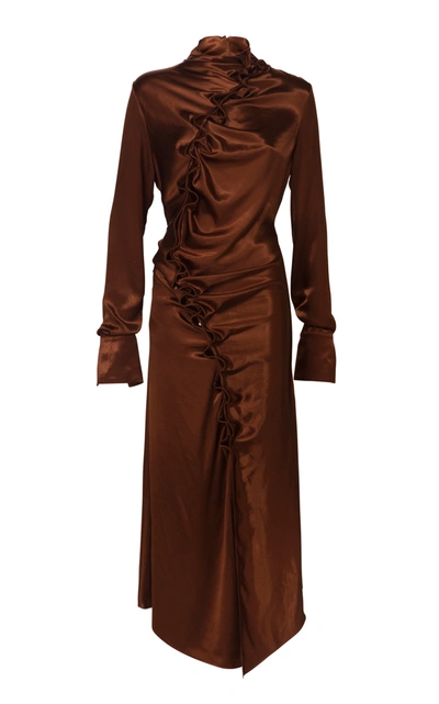 Shop Dodo Bar Or Women's Cate Gathered Satin Midi Dress In Brown
