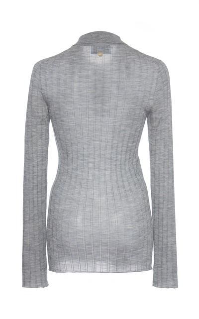 Shop Prada Women's Ribbed Knit Cashmere Silk Top In Dark Grey,light Grey