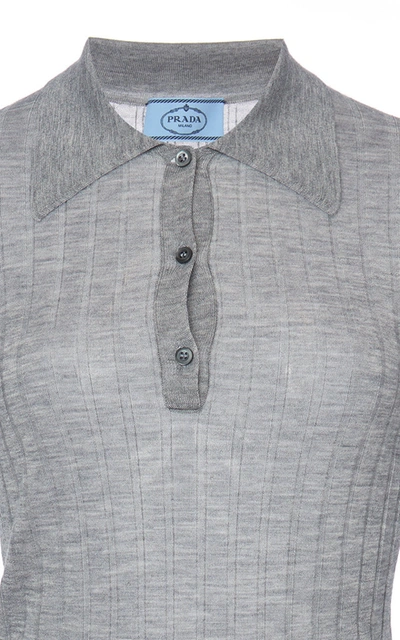 Shop Prada Women's Ribbed Knit Cashmere Silk Top In Dark Grey,light Grey