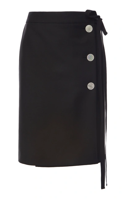 Shop Prada Button-embellished Mohair-blend Skirt In Black