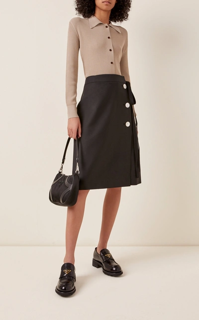 Shop Prada Button-embellished Mohair-blend Skirt In Black