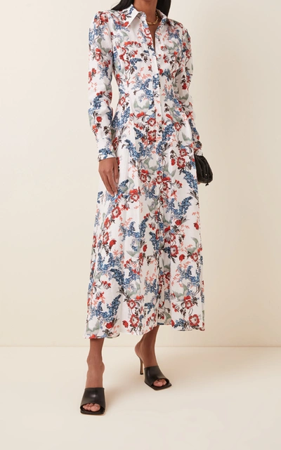 Shop Erdem Women's Josianne Printed Linen Midi Dress In White