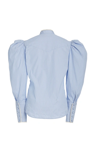 Shop Rodarte Women's Poplin Puff-sleeve Top In Blue