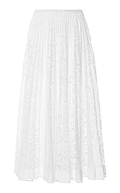 Shop Valentino Sheer Pleated Lace Maxi Skirt In White