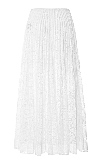 Shop Valentino Sheer Pleated Lace Maxi Skirt In White