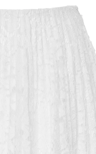 Shop Valentino Sheer Pleated Lace Maxi Skirt In White