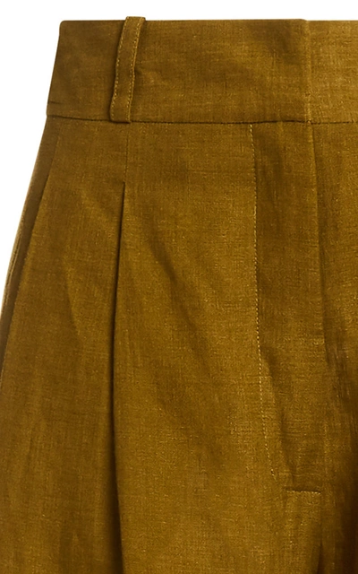 Shop Asceno The Rivello Pleated Linen Wide-leg Trousers In Green