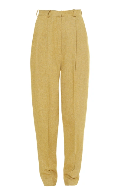 Shop Anouki High Waist Tobacco Tweed Pants In Yellow