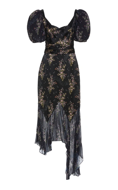 Shop Amur Women's Destiny Printed Silk Midi Dress In Black