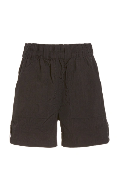 Shop Ganni Crinkled Nylon Shorts In Black