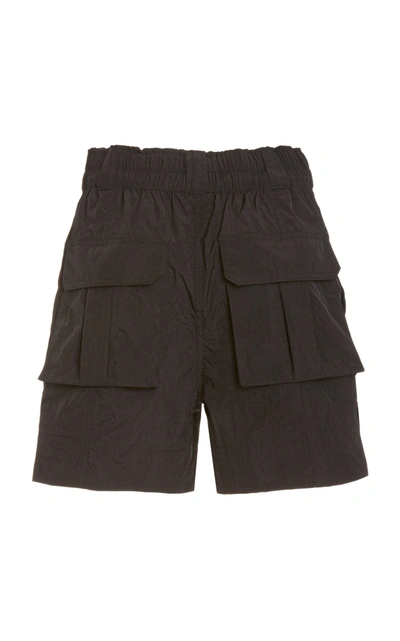 Shop Ganni Crinkled Nylon Shorts In Black