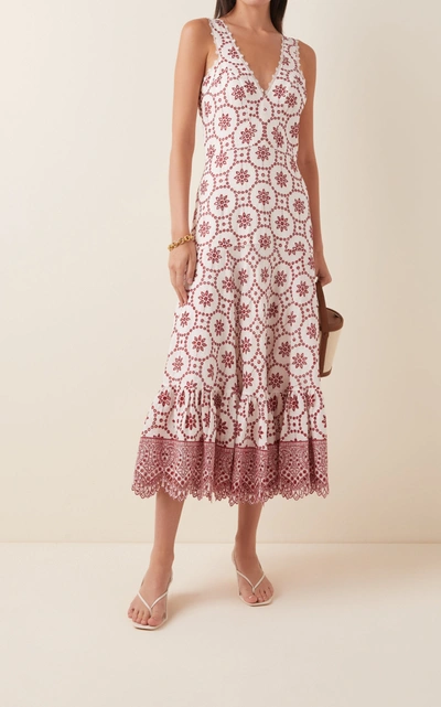 Shop Alexis Eugenia Printed Linen Dress In Red