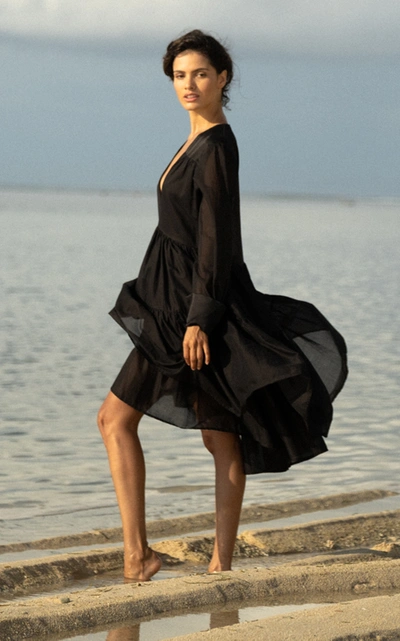 Shop Kalita Vega Pleated Cotton Tunic Dress In Black