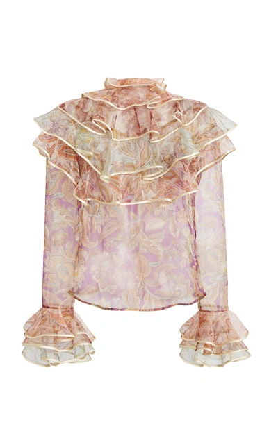 Shop Zimmermann Lucky Tiered Silk Blouse In Floral