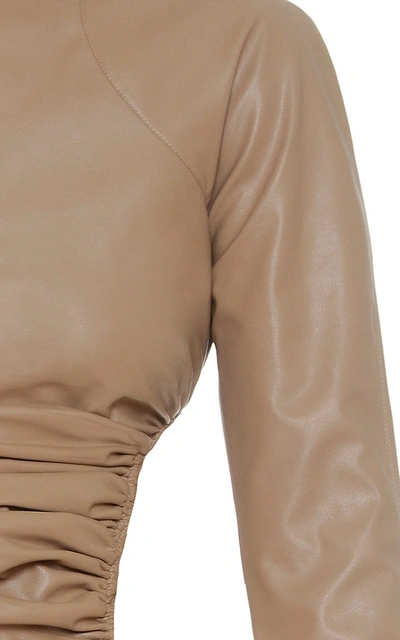 Shop Aleksandre Akhalkatsishvili Ruched Faux Leather Top In Neutral