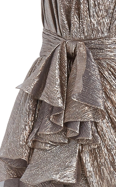 Shop Zuhair Murad Keefe Draped Silk-blend Lamã© Mini Halter Dress In Metallic