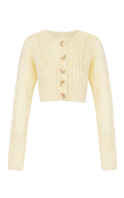 Shop Anna October Women's Tavria Cable-knit Wool-blend Cropped Cardigan In Ivory