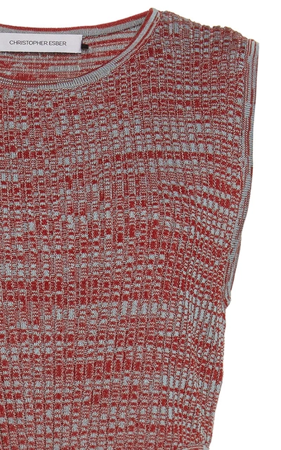 Shop Christopher Esber Tie-detailed Cropped Ribbed-knit Top In Red