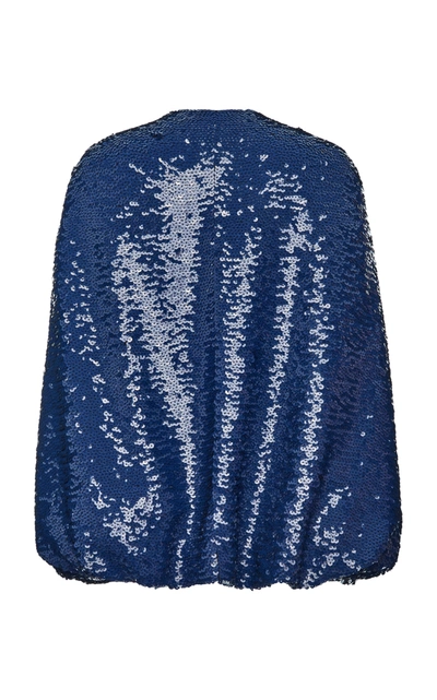 Shop Valentino Women's Glittered Cape-effect Silk Top In Blue