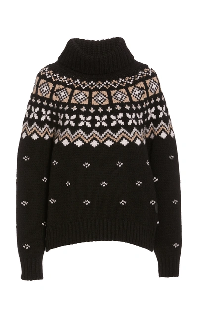 Shop Bogner Women's Sina Fair Isle Cashmere Turtleneck Sweater In Black
