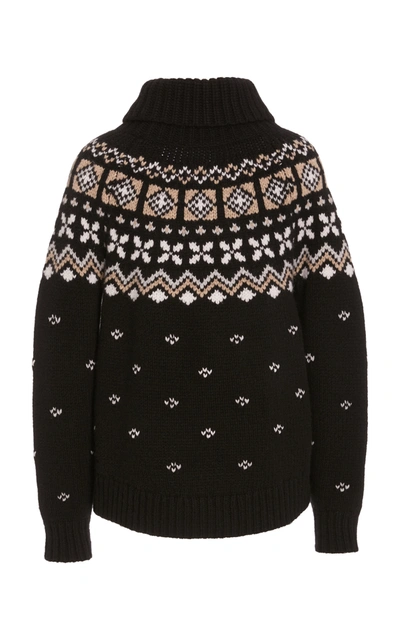 Shop Bogner Women's Sina Fair Isle Cashmere Turtleneck Sweater In Black
