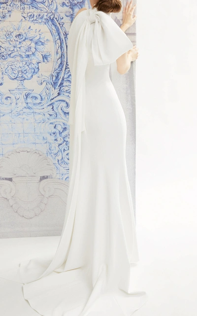 Shop Carolina Herrera Bridal Women's Iris Bow-detailed Crepe Halterneck Gown In White