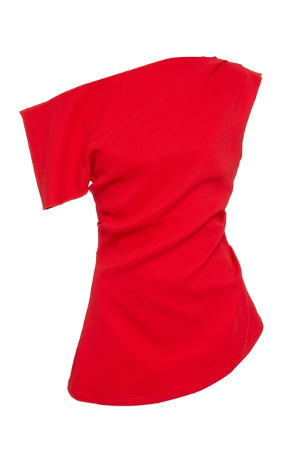 Shop Acler Thistle One-shoulder Crepe Top In Red