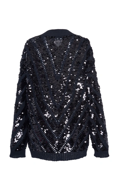 Shop Valentino Oversized Sequined Wool V-neck Sweater In Black