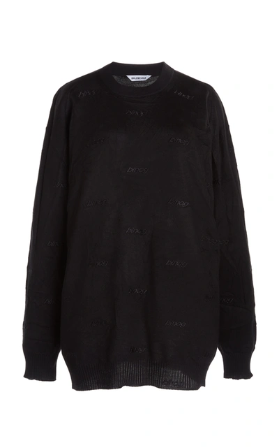 Shop Balenciaga Women's Embroidered Cotton-knit Sweater In Black