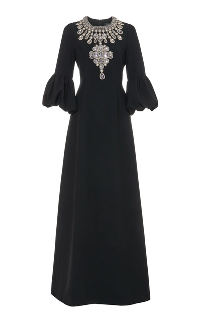 Shop Andrew Gn Crystal-embellished Crepe Gown In Black