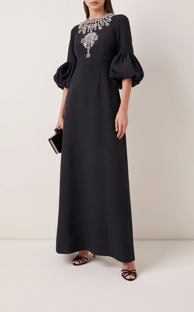 Shop Andrew Gn Crystal-embellished Crepe Gown In Black